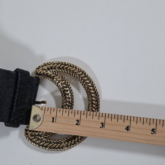 Vintage Textured Belt Womens L Black Gold Black Tone Metal Buckle Whimsigoth Y2K - Picture 6 of 15
